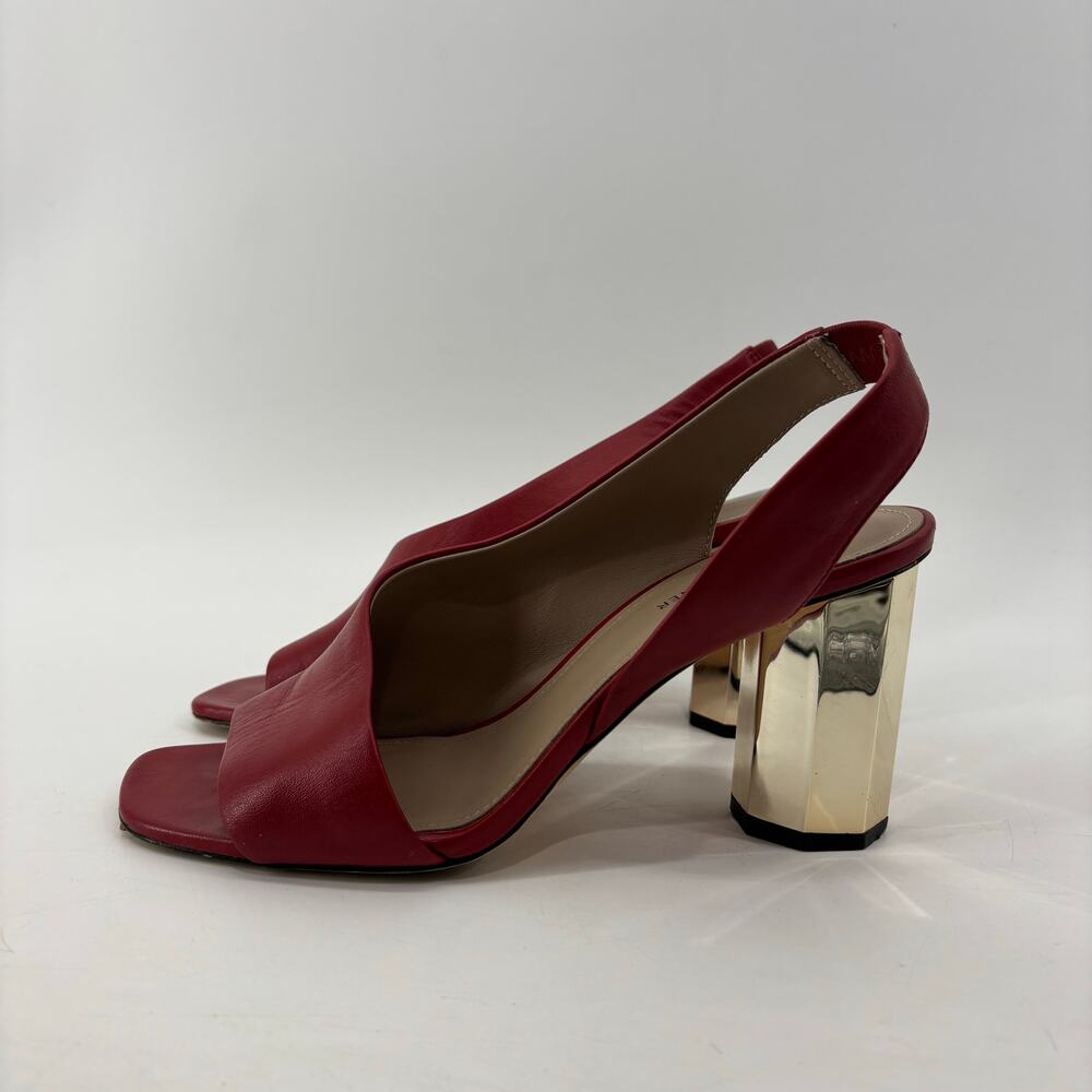 Donald Pliner Womens Size 9.5 Red Open Toe Pumps Slingback Gold Heels - Picture 13 of 13